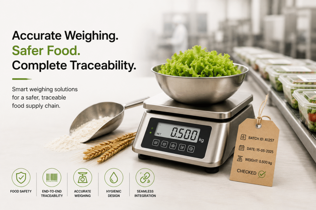 Food processing weighing system from a trusted Industrial Scale Supplier supporting accurate weighing and batch traceability.